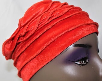 Womens Red Stretch Velvet Beanie Hat, Scrunchie Soft Handmade Hat Red Velvet Slouchy Beanie Hat - Soft Stretch Knit - Etsy main image 2