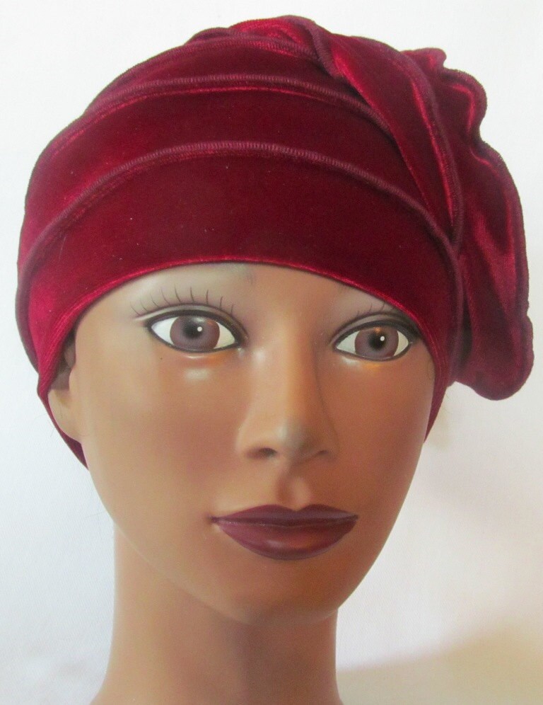 Artisan Handcrafted Rich Burgundy Velveteen Slouchy Hat Thorness Nepalese Size 59cm, Large deep Purple Velvet  main image 3