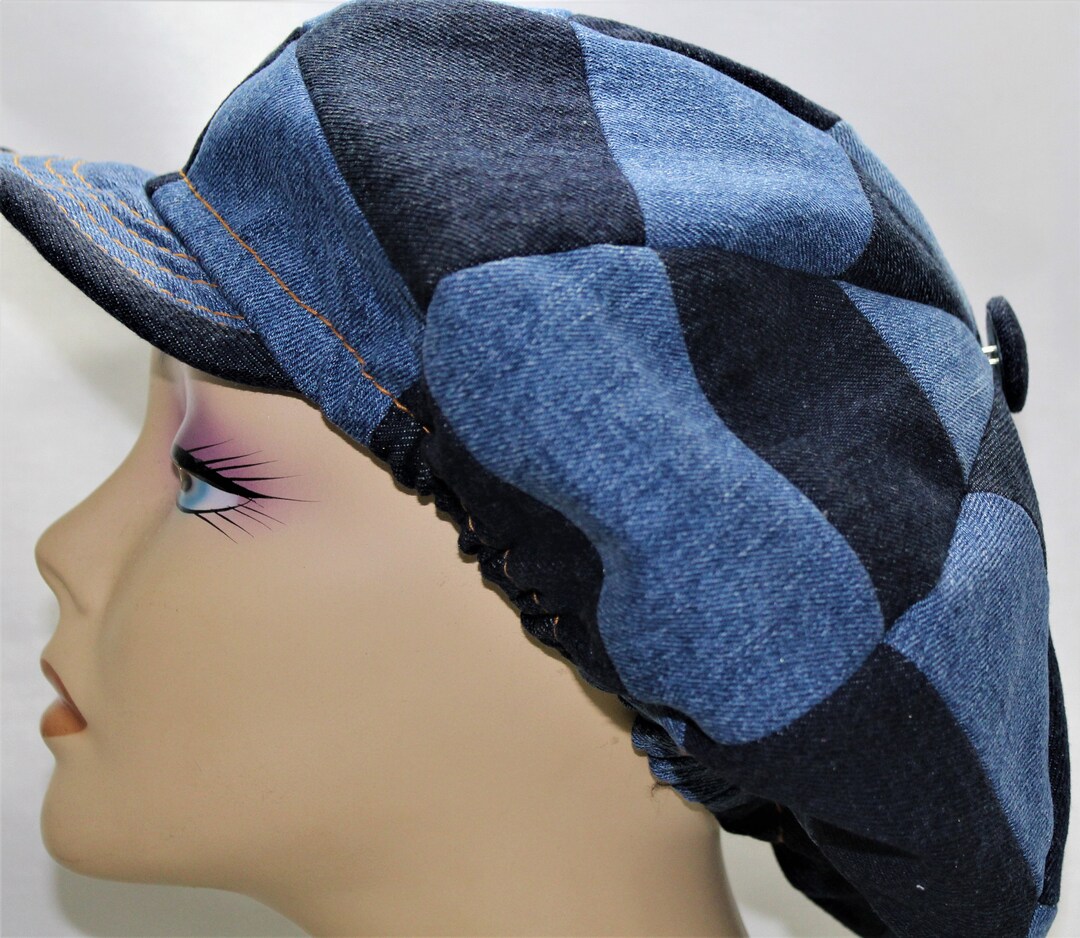 Upcycled Denim Checkerboard Applejack/ Newsboy Hat - Etsy
