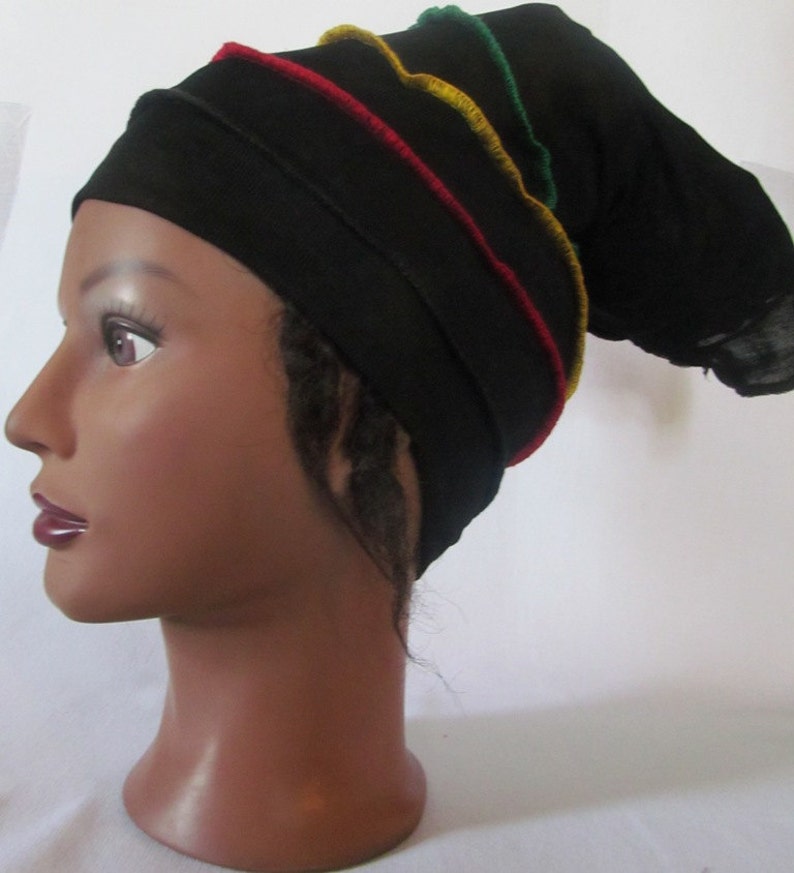 Black Slinky Loc Hat: 4-way Stretch With Red, Gold, Green Stitching - Etsy