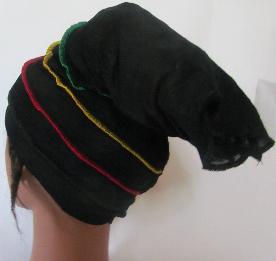 Black Slinky Loc Hat: 4-way Stretch With Red, Gold, Green Stitching - Etsy