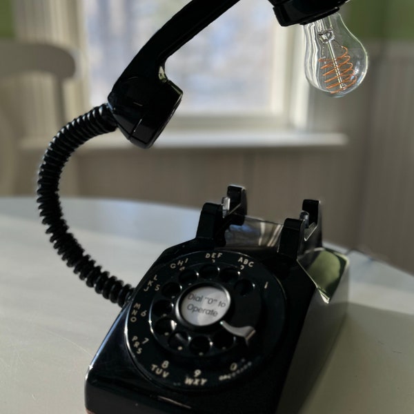 Vintage Real Rotary Phone Desk Lamp Black Super Unique Gift Edison Bulb. These phones are the best. Converted Vintage rotary phones lamps