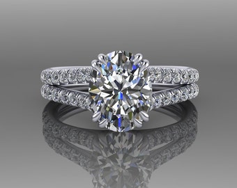 Oval Moissanite Engagement Ring Forever One Moissanite Ring 14K White Gold Diamond Wedding Ring