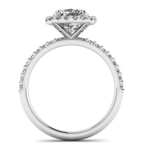 Cushion Cut Engagement Ring Forever One Moissanite Halo Diamond Ring 14K White Gold image 2