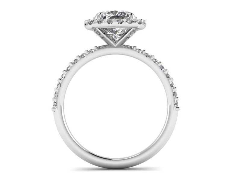 Cushion Cut Engagement Ring Forever One Moissanite Halo Diamond Ring 14K White Gold image 2