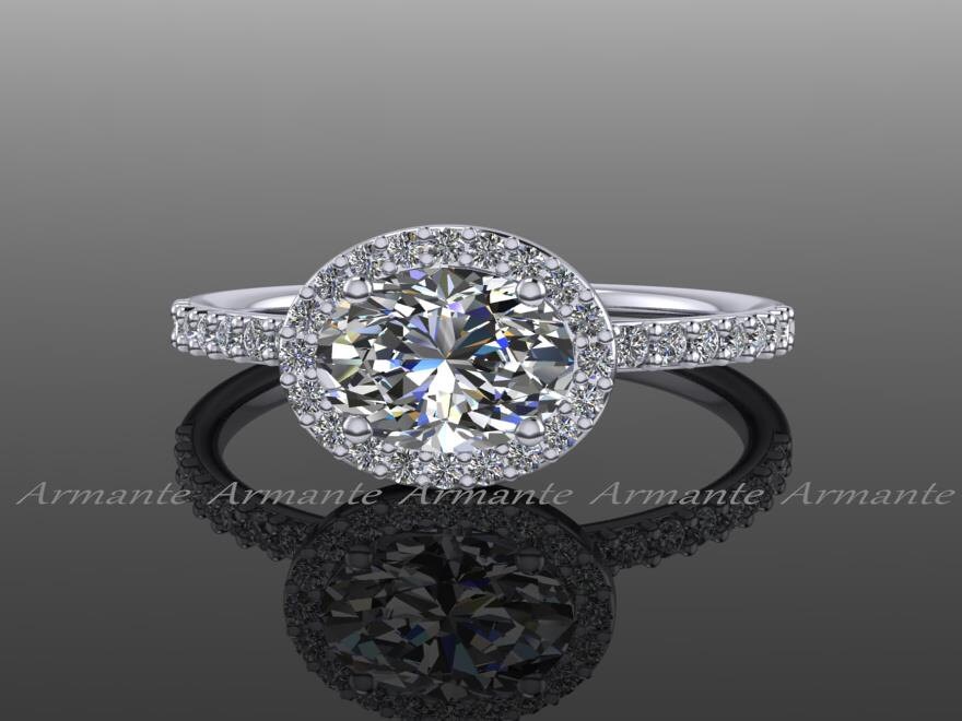 Oval Moissanite Engagement Ring 14K White Gold Diamond and Etsy