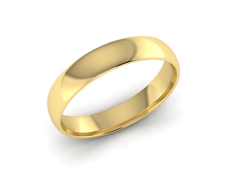 14K Yellow Gold Classic Wedding Band Comfort Fit Half Rounded Brushed Finish Hand Made Wedding Ring Polished Finish- 4.00mm Wide
