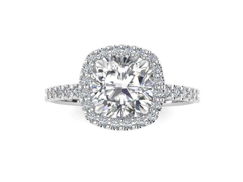 Cushion Cut Engagement Ring Forever One Moissanite Halo Diamond Ring 14K White Gold image 1