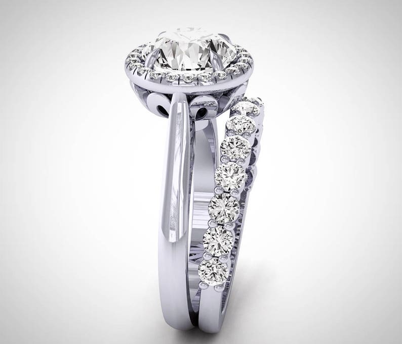 Halo Engagement Ring Set, Round Halo Wedding Set, Moissanite Rings, Diamond Halo Ring, White Gold Rings, Forever One Moissanite Rings image 3