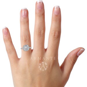 Cushion Cut Engagement Ring Forever One Moissanite Halo Diamond Ring 14K White Gold image 4