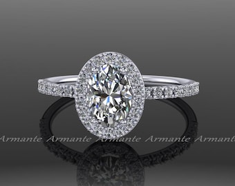 Oval Engagement Ring: Lab Grown Diamond 14K White Gold Wedding Ring