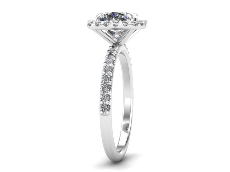 Cushion Cut Engagement Ring Forever One Moissanite Halo Diamond Ring 14K White Gold image 3