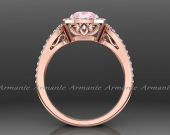 Morganite Halo Engagement Ring: 14k Rose Gold Filigree Ring