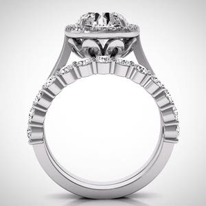 Halo Engagement Ring Set, Round Halo Wedding Set, Moissanite Rings, Diamond Halo Ring, White Gold Rings, Forever One Moissanite Rings image 2