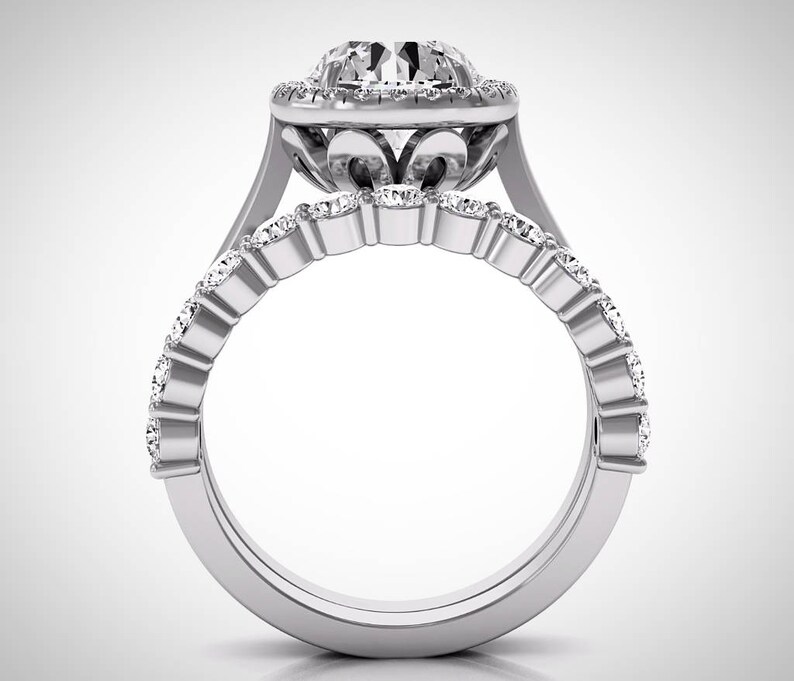 Halo Engagement Ring Set, Round Halo Wedding Set, Moissanite Rings, Diamond Halo Ring, White Gold Rings, Forever One Moissanite Rings image 2
