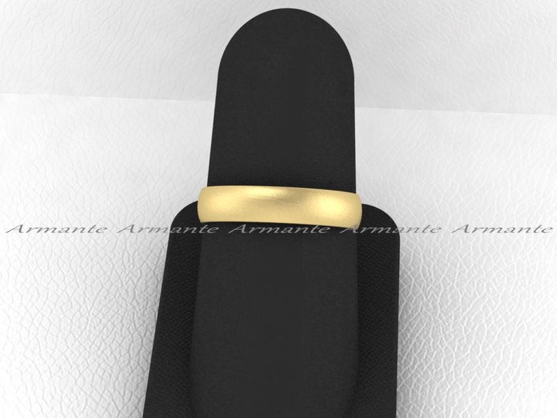 14K Yellow Gold Classic Wedding Band Comfort Fit Half Rounded Brushed Finish Hand Made Wedding Ring Polished Finish- 4.00mm Wide