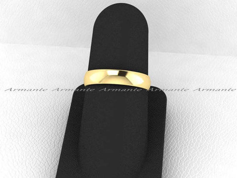 14K Yellow Gold Classic Wedding Band Comfort Fit Half Rounded Brushed Finish Hand Made Wedding Ring Polished Finish- 4.00mm Wide