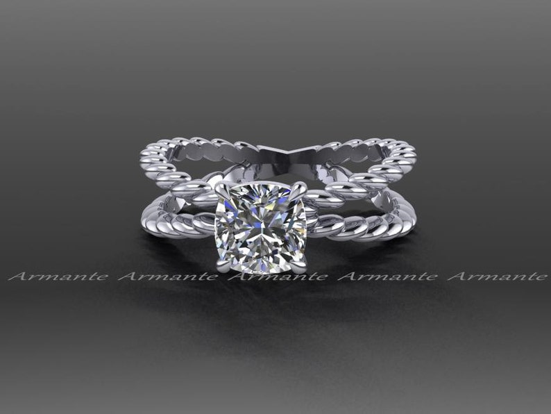 Platinum Cushion Cut Forever One Moissanite Engagement Ring - Etsy