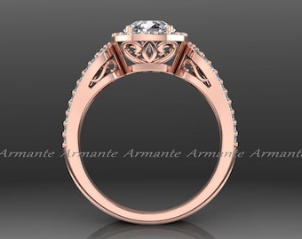 Rose Gold Halo Engagement Ring: Lab Diamond Filigree Band