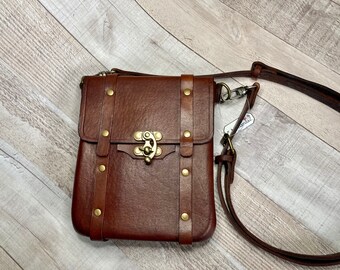 Brown Leather Crossbody Bag with Card Slots, Small Purse