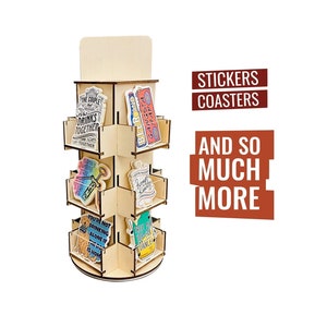 Rotating Display Stand, 3 Tier Wooden Organizer, 4-sided Display Rack, 180  Degree Spinning Multi-pocket Tabletop Display Stand for Stickers 