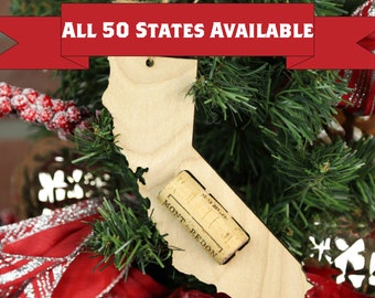ALL STATES AVAILABLE! State Wine Cork Trap Christmas Tree Ornament, Wine Cork Display Christmas Ornament, Christmas Party Hostess Gift