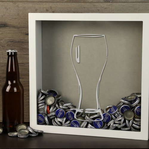 Bottle Cap Shadow Box With Beer Me Design A Unique Custom Etsy