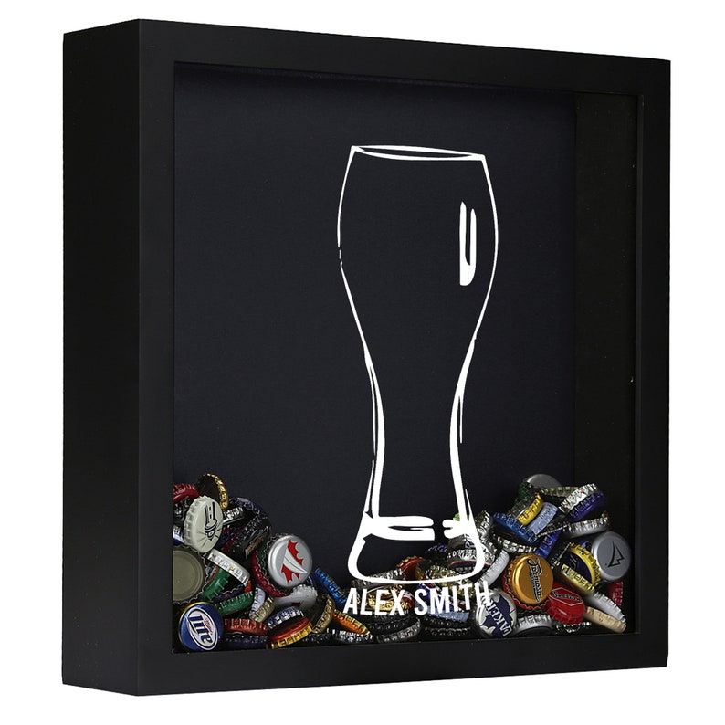 Personalized Beer Cap Shadow Box, Pilsner Glass Beer Cap Shadow Box ...
