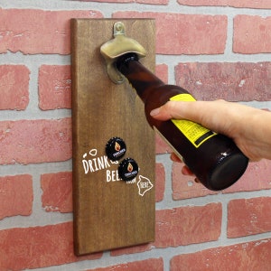Magnetic Wall Mounted Bottle Opener - Drink Beer From Here Hawaii - Holds 150+ Caps - Father&#39;s Day Gift - Man Cave - Groomsmen Gift