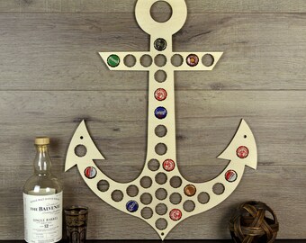 Beer Cap Holder, Anchor Beer Cap Holders,  Beer Lovers, Anchor Art, Beer Cap Display, Nautical Theme Beer Cap Map, Beer Cap Trap, Cap Holder