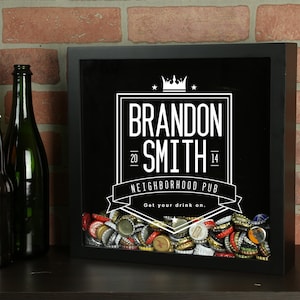 Personalized Beer Cap Shadow Box, Neighborhood Pub Beer Cap Shadow Box Beer Bottle Cap Holder, Beer Lover's Gift, Craft Beer Collection image 1