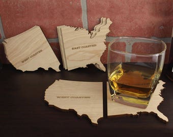 East Coaster/West Coasters, Set of 4 East Coaster/West Coasters, Natural Wood Coasters, Wedding Favors,