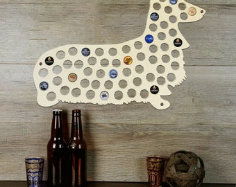 Dachshund Dog Silhouette Beer Bottle Cap Holder, Wood Beer Cap Display, Beer Cap Wall Art, Craft Beer Lover, Unique Craft Beer Gift