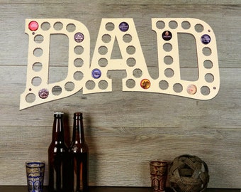 Beer Cap Map "Dad" Word Sign, Bottle Cap Holder, Wood Beer Cap Display, Beer Cap Wall Art, Craft Beer Lover, For Him, Father's Day Gift