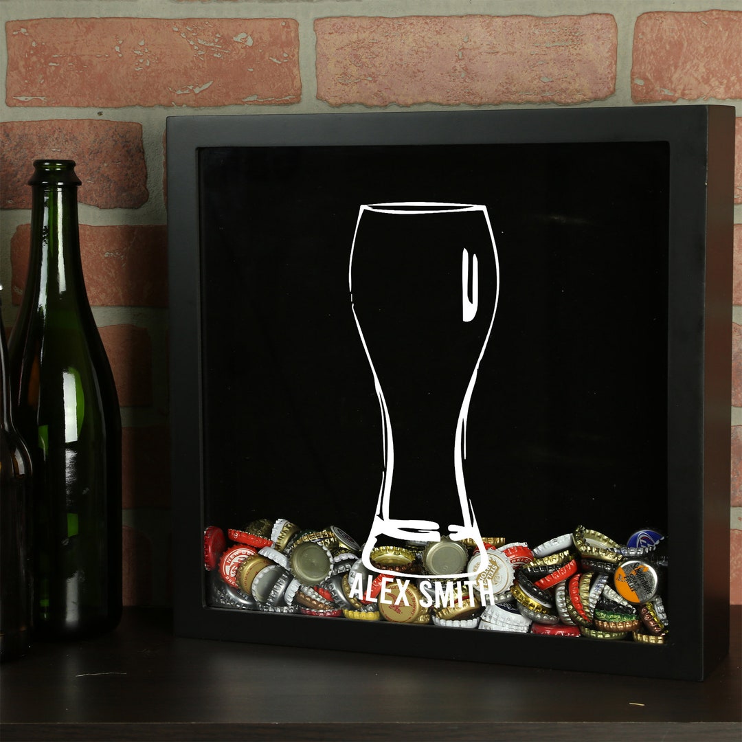 Personalized Beer Cap Shadow Box, Pilsner Glass Beer Cap Shadow Box ...