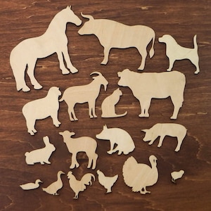Set of 17 Wood Farm Animal Cut Outs, Farm Animals, Craft Ideas, Unfinished Wood Animal Cut Outs