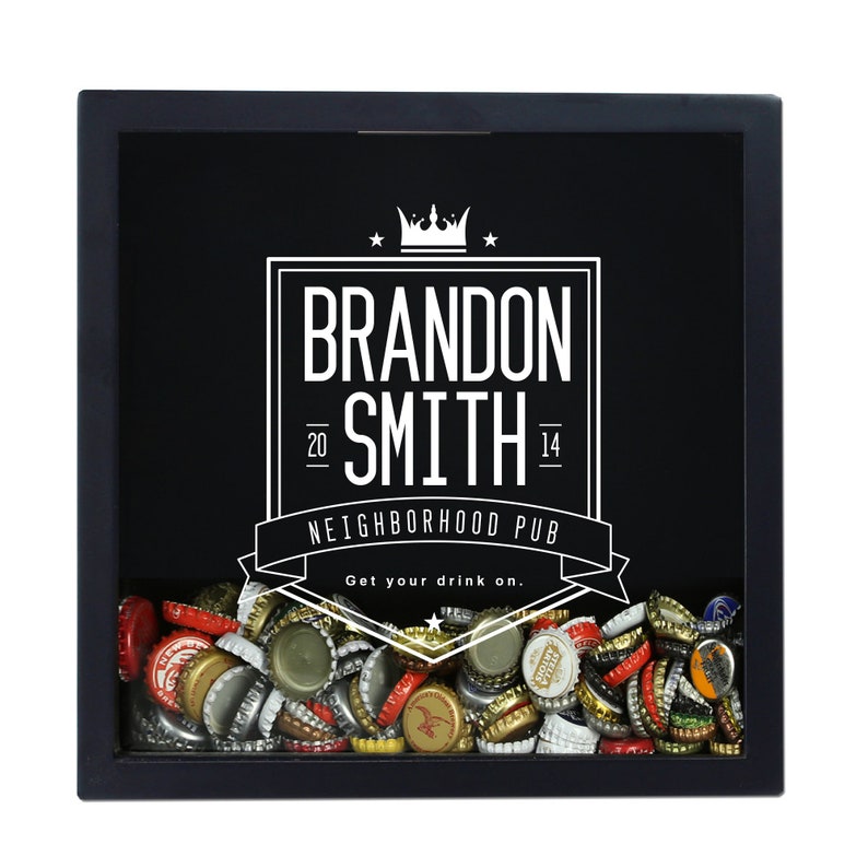 Personalized Beer Cap Shadow Box, Neighborhood Pub Beer Cap Shadow Box Beer Bottle Cap Holder, Beer Lover's Gift, Craft Beer Collection Black Frame