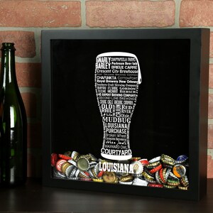 Louisiana Craft Beer Typography Beer Cap Shadow Box - Beer Bottle Cap Holder