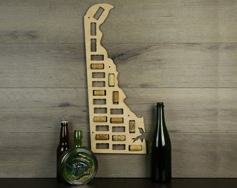 Delaware Wine Cork Map, Wine Cork Display, Wine Cork Collector,Wine Cork Art,Wine Cork Home Decor, Wine Lover's Gift, Cork Collection Art