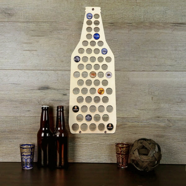 Beer Bottle Cap Holder, Wood Beer Cap Display, Beer Cap Wall Art, Groomsman Gift, Beer Cap Trap, Beer Bottle Shaped Wall Art