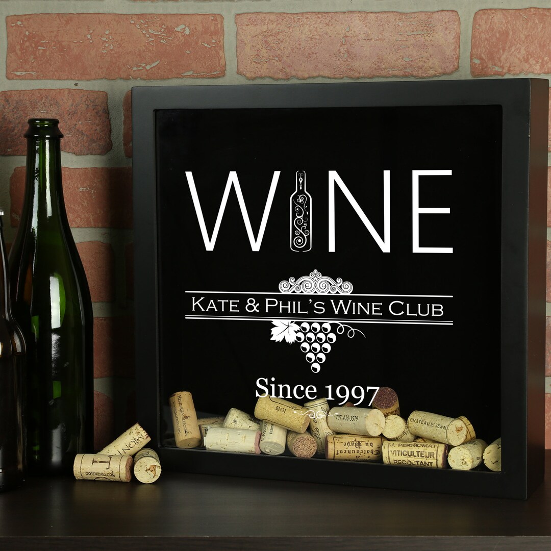 Personalized Wine Cork Shadow Box, Wine Cork Box, Wine Cork Storage, Wine Club Grapes, Wine Cork
