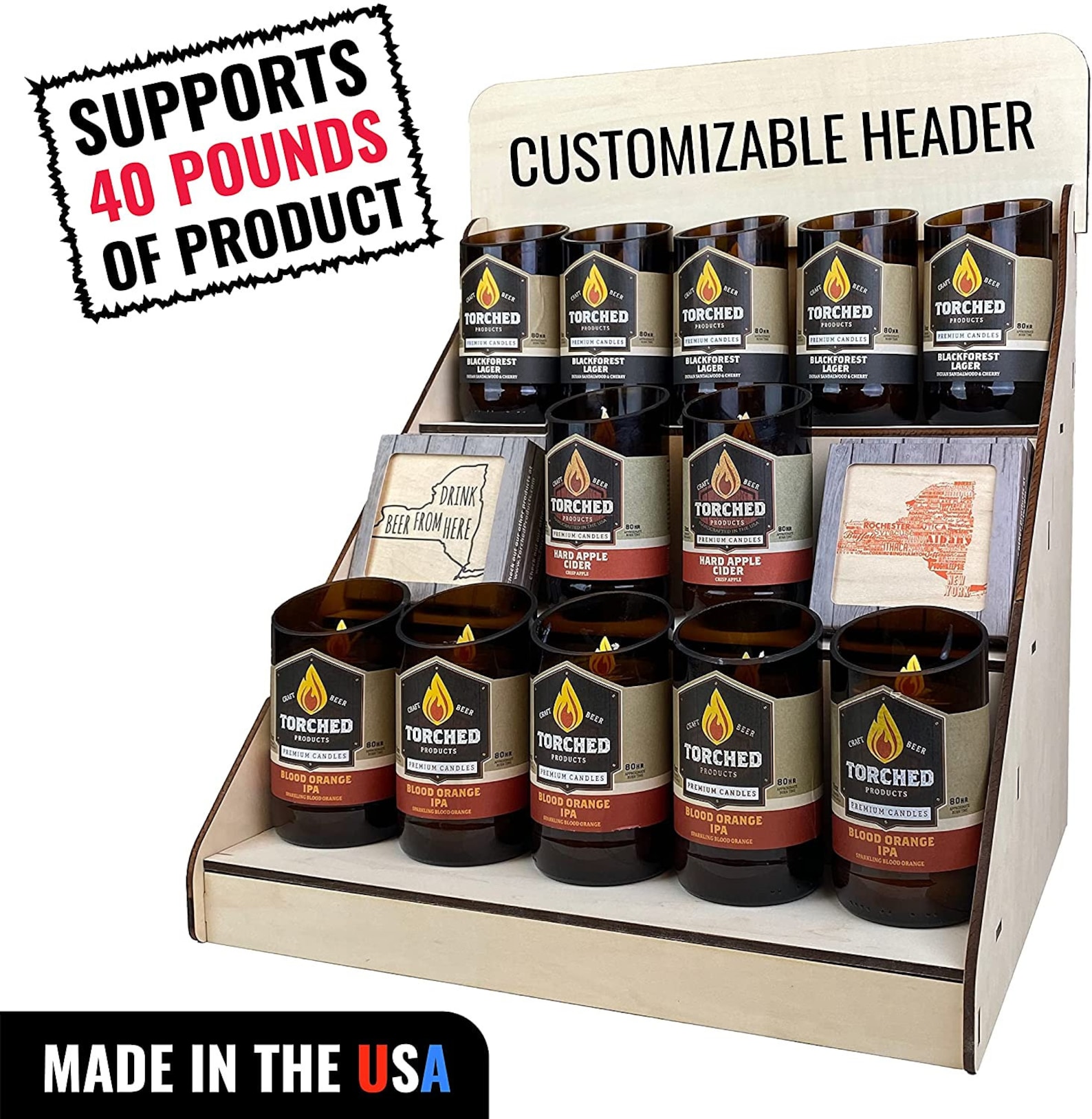 Wooden 3-Tier Table Display Stand - Portable Riser For Craft Shows, Farmers Markets, No Tools Assembly