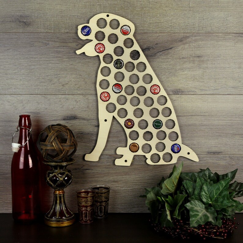 Dog Silhouette Beer Bottle Cap Holder Wood Beer Cap Display Etsy