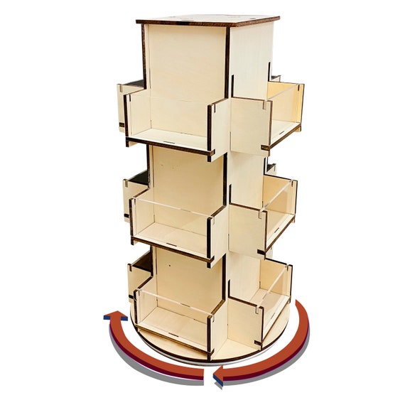 Rotating Display Stand, 3 Tier Wooden Organizer, 4-sided Display Rack, 180  Degree Spinning Multi-pocket Tabletop Display Stand for Stickers 