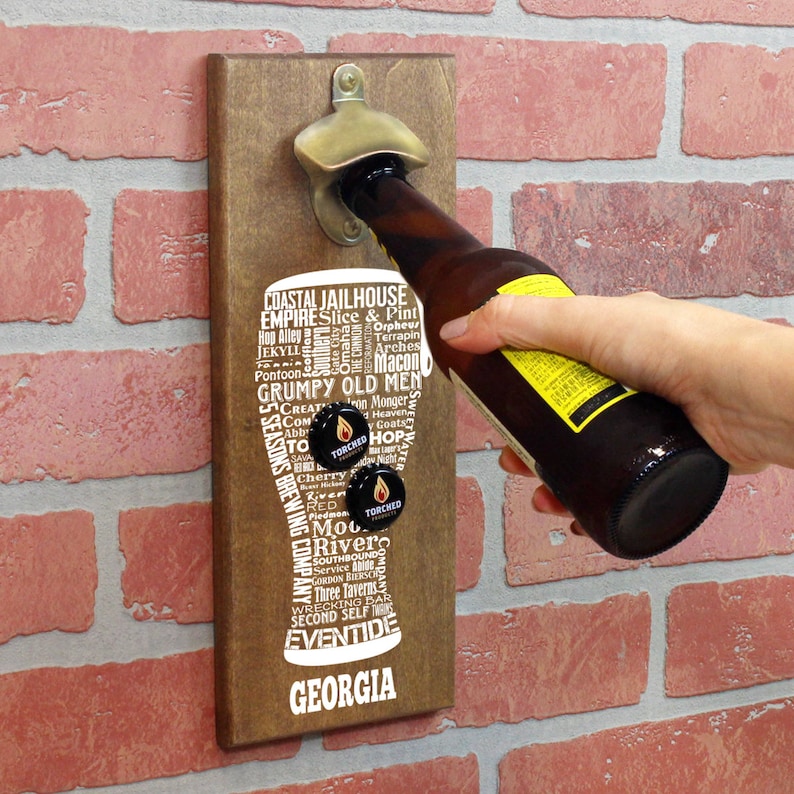 Magnetic Wall Mounted Bottle Opener Georgia Craft Beer Typography Holds 150 Caps Father S Day Gift Man Cave Groomsmen