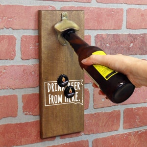 Magnetic Wall Mounted Bottle Opener - Drink Beer From Here South Dakota - Holds 150+ Caps - Father&#39;s Day Gift - Man Cave - Groomsmen Gift