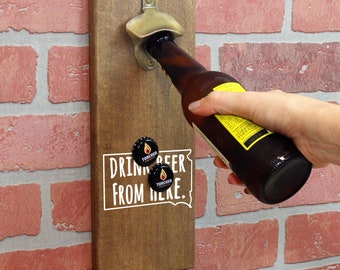 Magnetic Wall Mounted Bottle Opener - Drink Beer From Here South Dakota - Holds 150+ Caps - Father's Day Gift - Man Cave - Groomsmen Gift