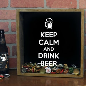 Personalized Beer Cap Shadow Box, Keep Calm Drink Beer, Beer Cap Shadow Box - Beer Bottle Cap Holder, Beer Cap Display, Bottle Cap Art