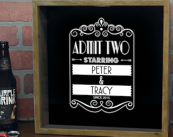 Personalized Ticket Shadow Box, Personalized Ticket Collection Box, Custom Ticket Box, Admit Two Design, Memento Box, Memories, Wedding Box