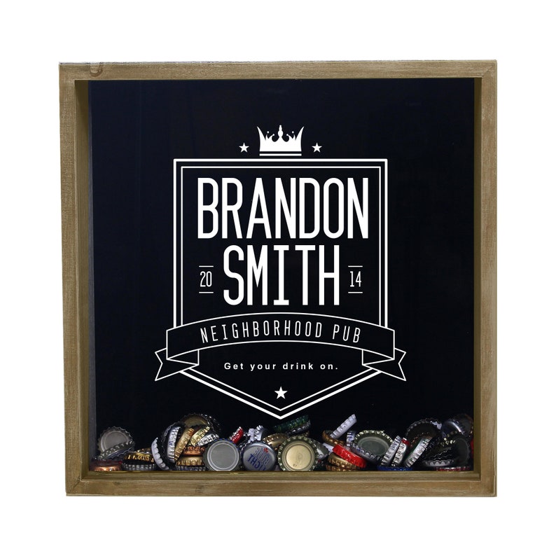 Personalized Beer Cap Shadow Box, Neighborhood Pub Beer Cap Shadow Box Beer Bottle Cap Holder, Beer Lover's Gift, Craft Beer Collection Acid Wash Frame